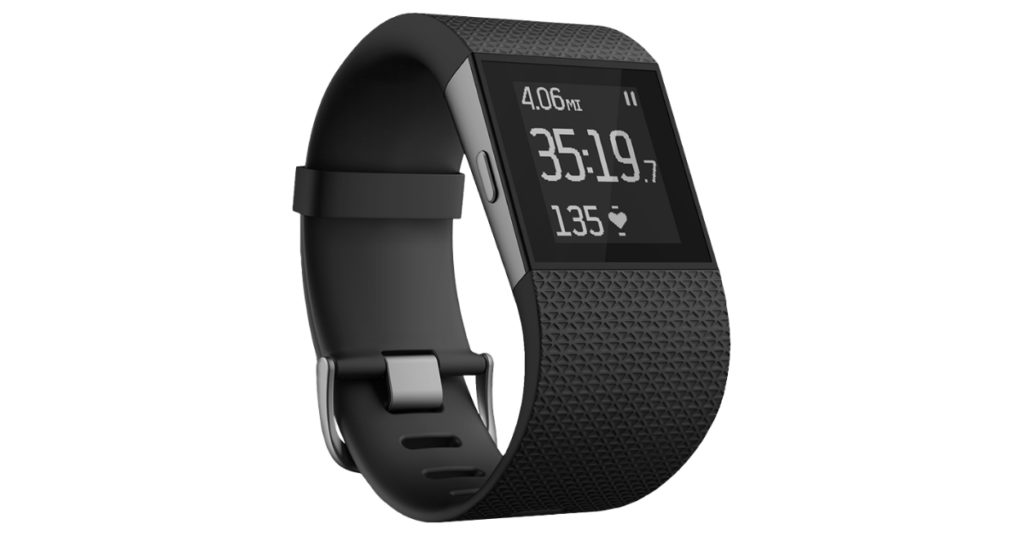 The image shows the Fitbit Surge Fitness Super Watch which is arguably the best heart rate monitor for weightlifting. 